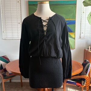 Black Lace-Up Mini Dress